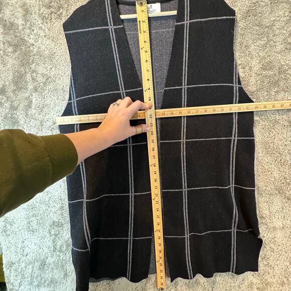 Magaschoni Black Windowpane Long Sweater Vest Duster Cardigan Sleeveless 1X XL - Picture 6 of 8